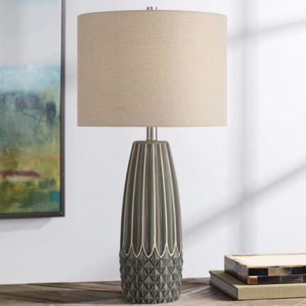 CHARCOAL GRAY STRIPE CERAMIC TABLE LAMP