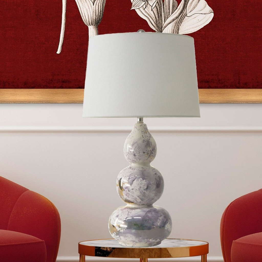 357_image5 TRIPLE GOURD GLOSS WHITE CERAMIC TABLE LAMP