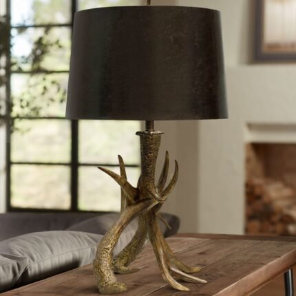 DARK BROWN SHADE ANTLER TABLE LAMP