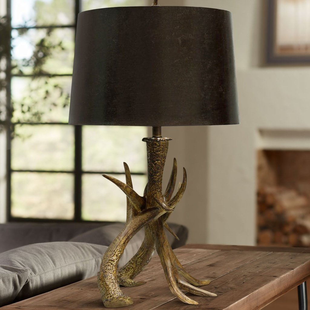 376_image2 DARK BROWN SHADE ANTLER TABLE LAMP