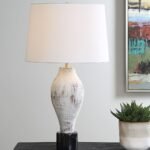 WHITE AND BROWN CERAMIC TABLE LAMP