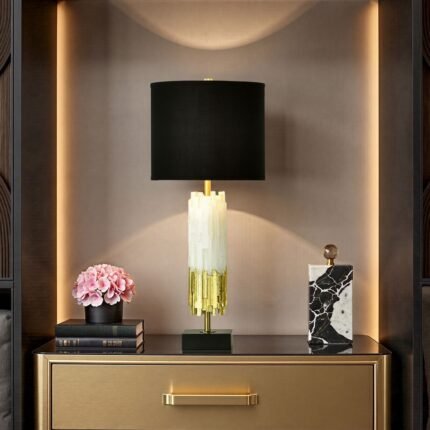 BLACK WHITE AND GOLD LEAF TABLE LAMP