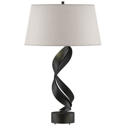 BLACK TABLE LAMP WITH FLAX SHADE