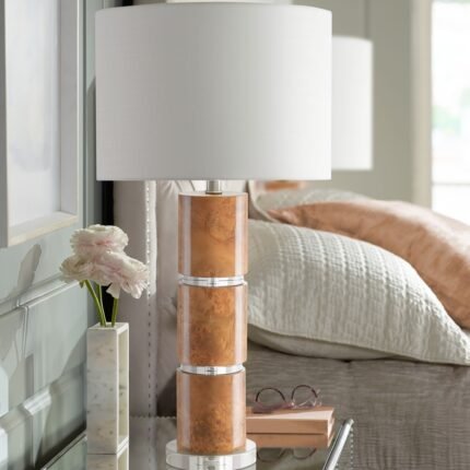 BIRDSEYE MAPLE VENEER COLUMN TABLE LAMP