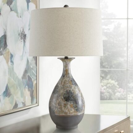 FLOWER CREAM BLUE PORCELAIN LAMP