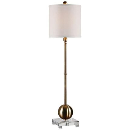 BRASS AND CRYSTAL TALL BUFFET TABLE LAMP