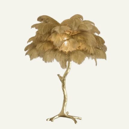 OSTRICH FEATHER TABLE LAMP OLD GOLD