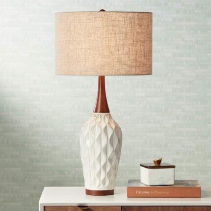 WHITE CERAMIC TABLE LAMP WITH USB DIMMER