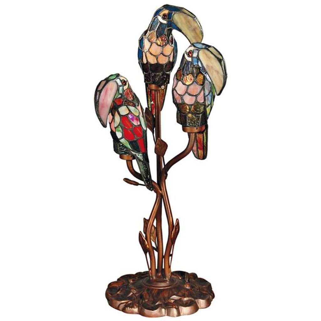 Untitled design (3) DALE TIFFANY THREE PARROTS ART GLASS TABLE LAMP