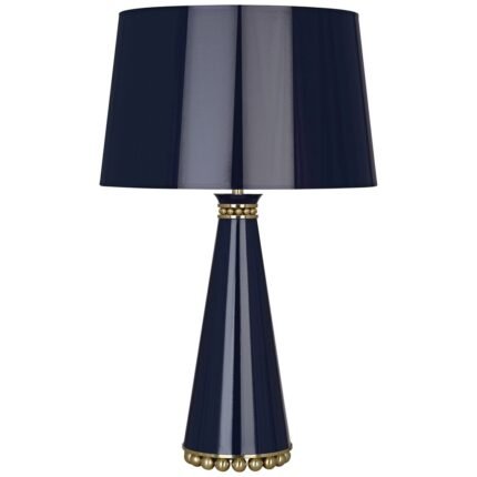 BLUE AND BRASS TABLE LAMP WITH BLUE SHADE