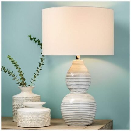 CERAMIC WAVE TABLE LAMP WITH LINEN SHADE