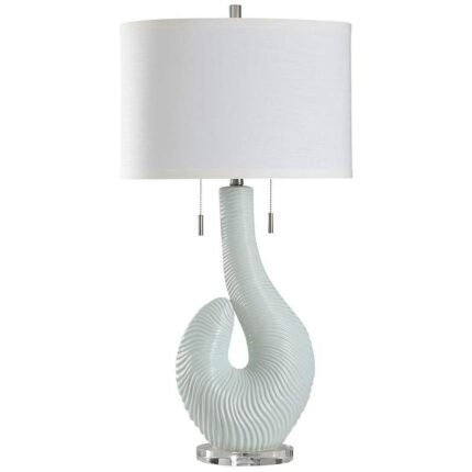 WHISPER BLUE CERAMIC TABLE LAMP WHITE SHAD
