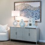 WHISPER BLUE CERAMIC TABLE LAMP WHITE SHAD