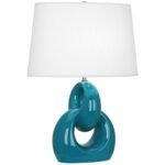 PEACOCK BLUE CERAMIC TABLE LAMP