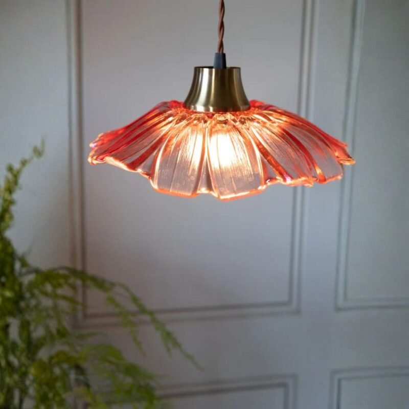 PALE PINK FLOWER GLASS EASYFIT CEILING LIGHT SHADE