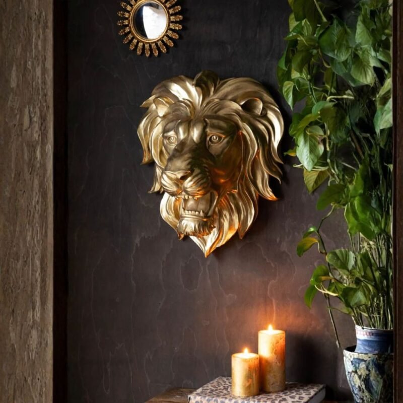 LARGE GOLD LION HEAD WALL ART