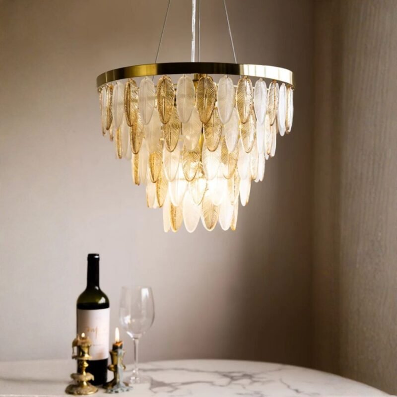 STUNNING ART DECO GLASS FEATHER CEILING LIGHT