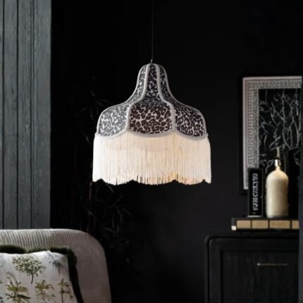 MONOCHROME LEOPARD PRINT TASSEL EDGE CEILING LIGHT