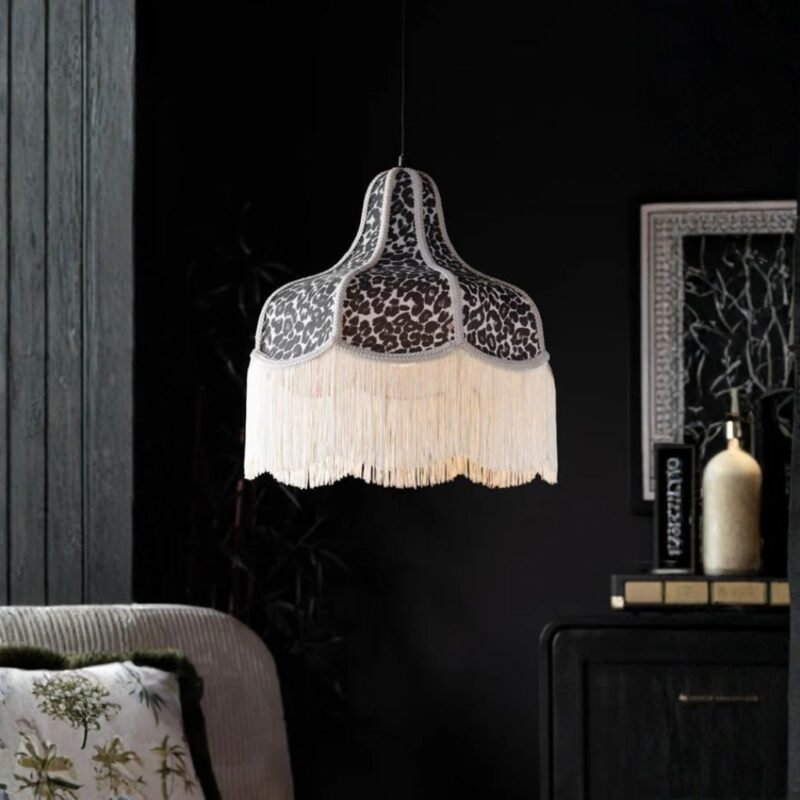 MONOCHROME LEOPARD PRINT TASSEL EDGE CEILING LIGHT
