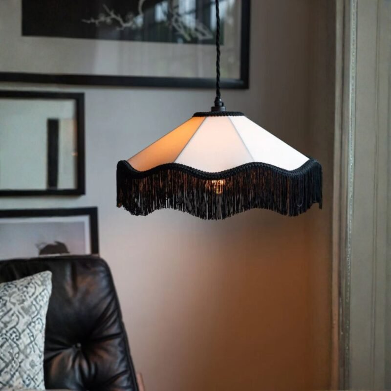 BLACK CREAM TASSEL CEILING LIGHT SHADE