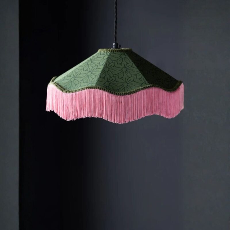 GREEN AND PINK TASSEL CEILING LIGHT SHADE