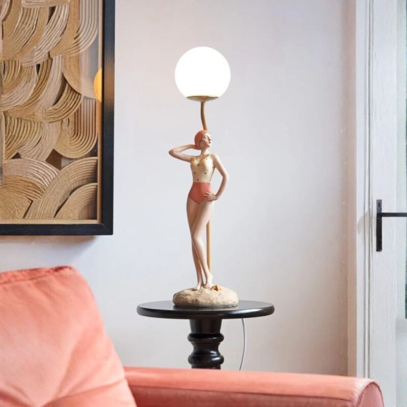 RETRO STYLE BATHER TABLE LAMP WITH GLOBE