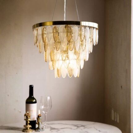 STUNNING ART DECO GLASS FEATHER CEILING LIGHT