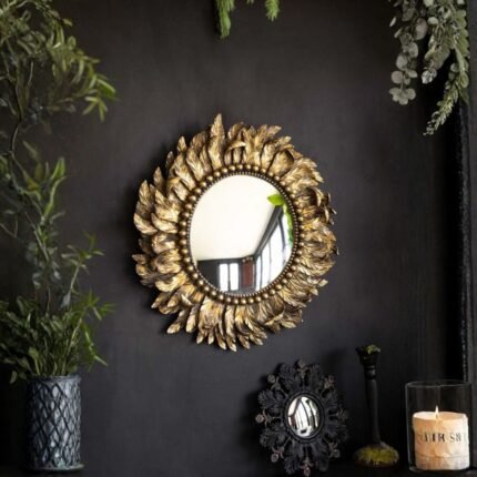 GOLDEN FEATHER ROUND WALL MIRROR