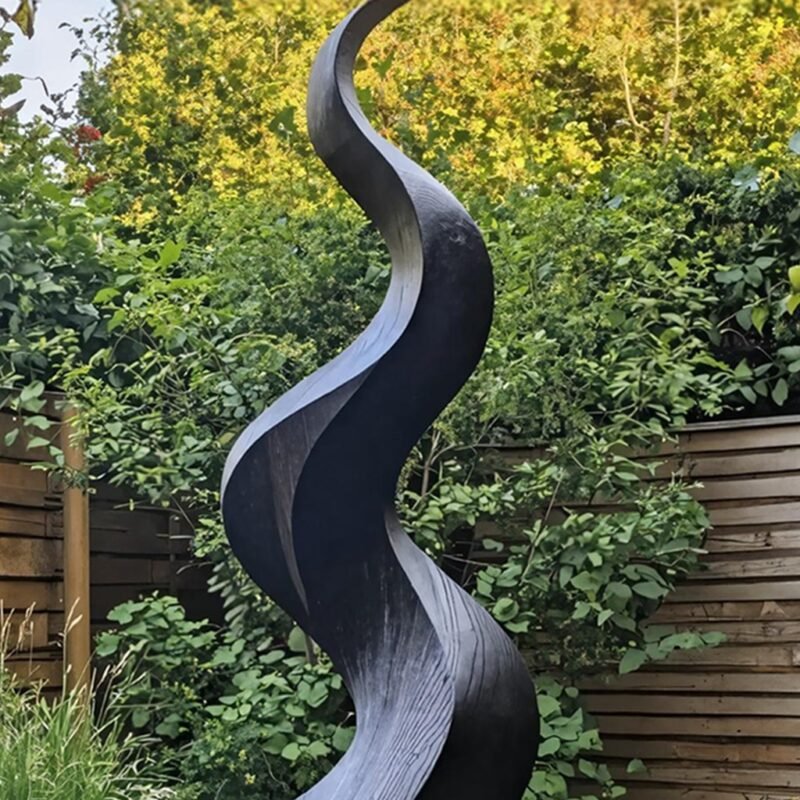 MID CENTURY LARGE WOODEN SCULPTURE BLACK