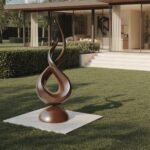 FARMHOUSE ABSTRACT SCULPTURE FOR GARDEN WALNUT