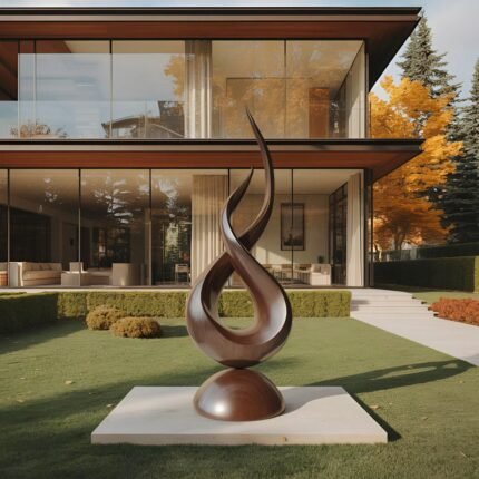 FARMHOUSE ABSTRACT SCULPTURE FOR GARDEN WALNUT