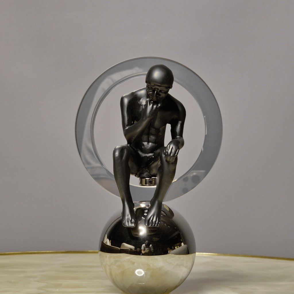 12_thinker_on_chrome_1 THINKER ON CHROME SPHERE SMALL