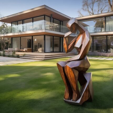 FARMHOUSE WOODEN SCULPTURE BROWN