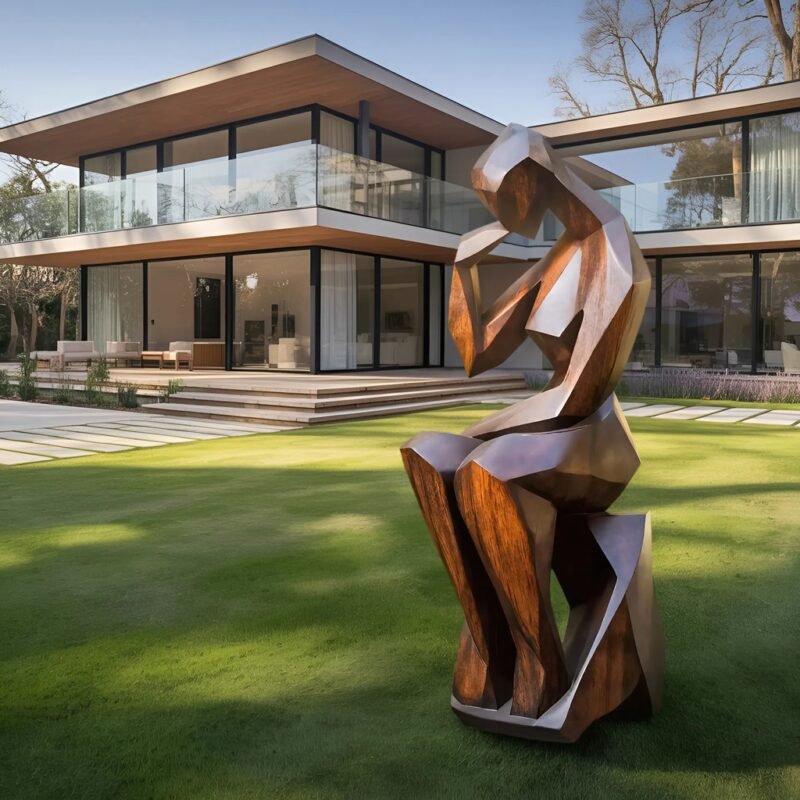 FARMHOUSE WOODEN SCULPTURE BROWN