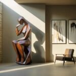 FARMHOUSE WOODEN SCULPTURE BROWN