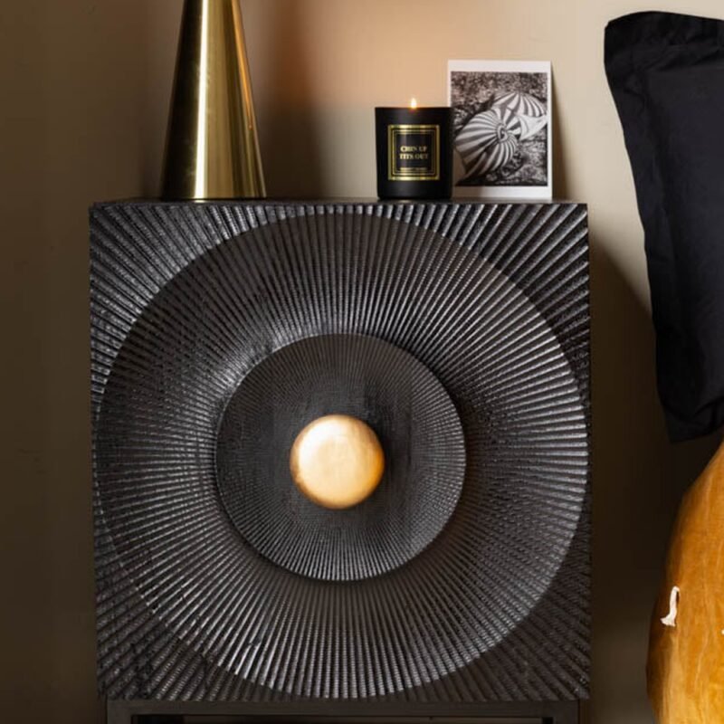 CIRCULAR RIBBED WOOD DETAIL BEDSIDE TABLE