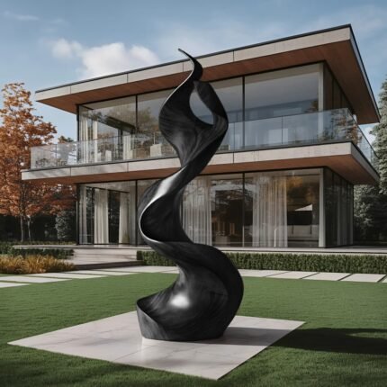 RUSTIC LARGE WOODEN SCULPTURE BLACK