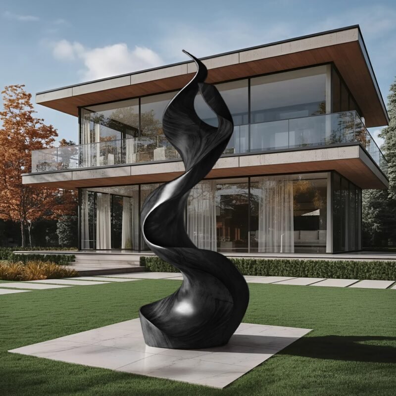 RUSTIC LARGE WOODEN SCULPTURE BLACK