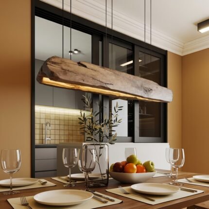 RUSTIC LOG BEAM PENDANT LIGHTING OAK