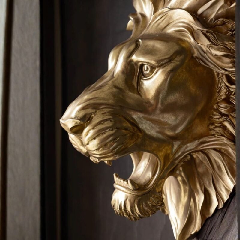 LARGE GOLD LION HEAD WALL ART