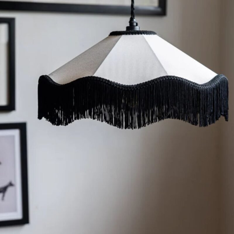BLACK CREAM TASSEL CEILING LIGHT SHADE