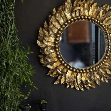 GOLDEN FEATHER ROUND WALL MIRROR