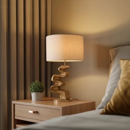 MODERN SCULPTURAL TABLE LAMP OAK