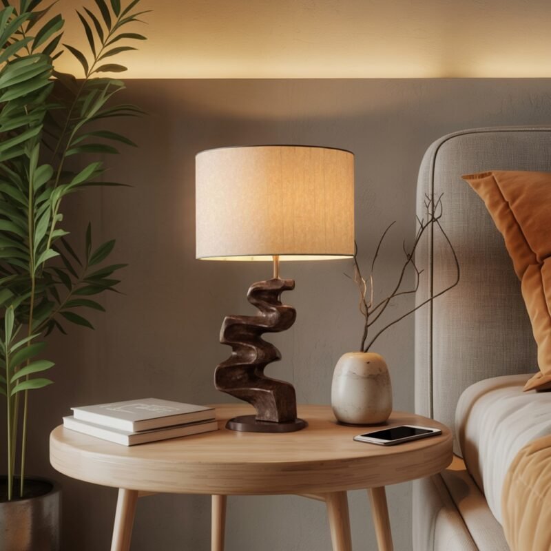 MODERN SCULPTURAL TABLE LAMP WALNUT
