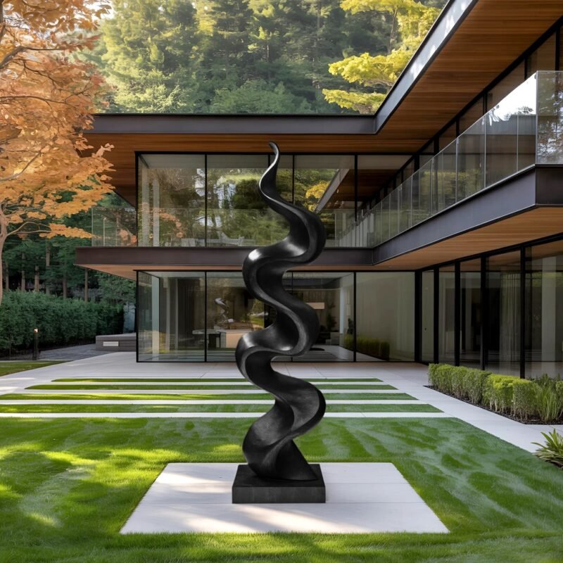 RUSTIC LARGE WOODEN SCULPTURE BLACK