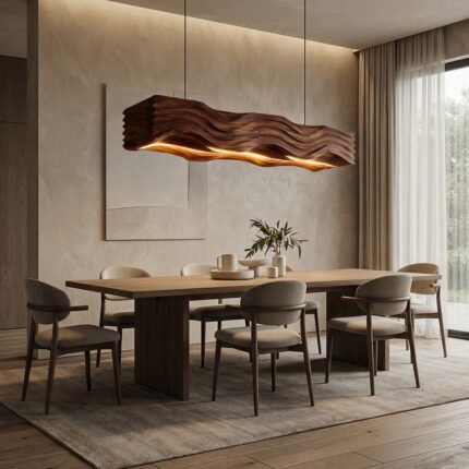 SCULPTED HANGING LAMP FEATURING FLOWING WAVE