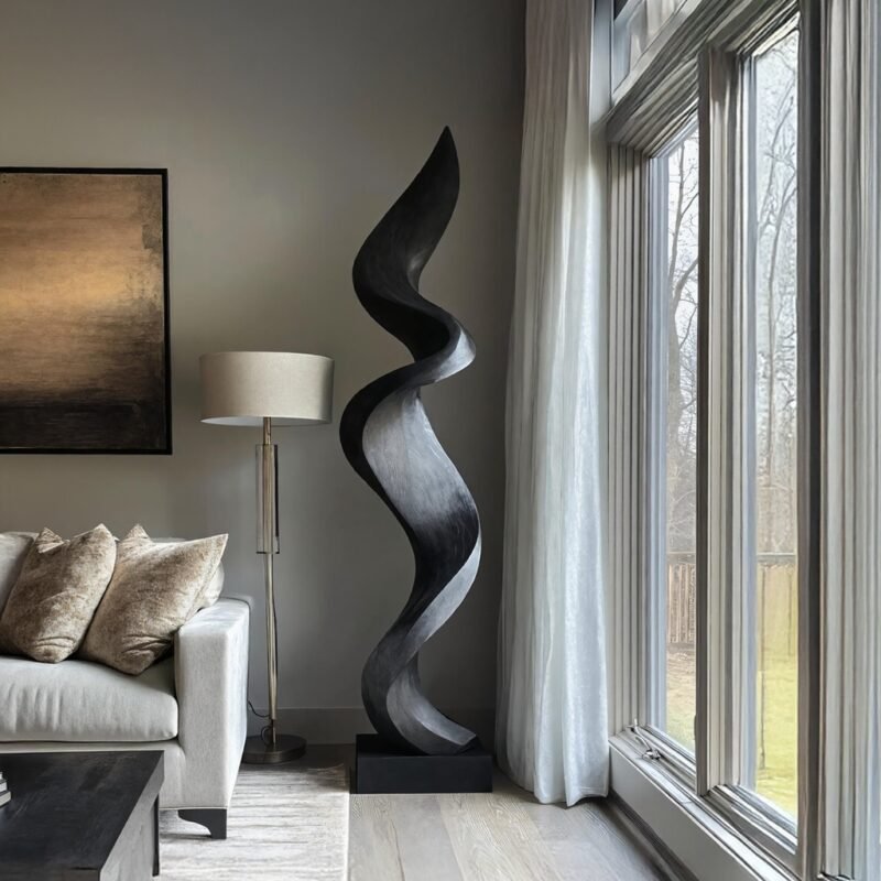 FARMHOUSE LARGE WOODEN SCULPTURE BLACK