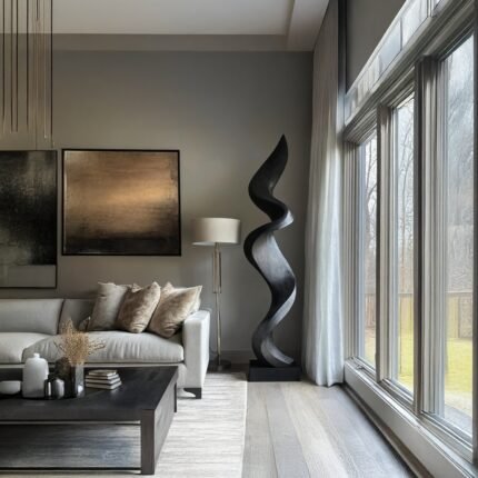 FARMHOUSE LARGE WOODEN SCULPTURE BLACK