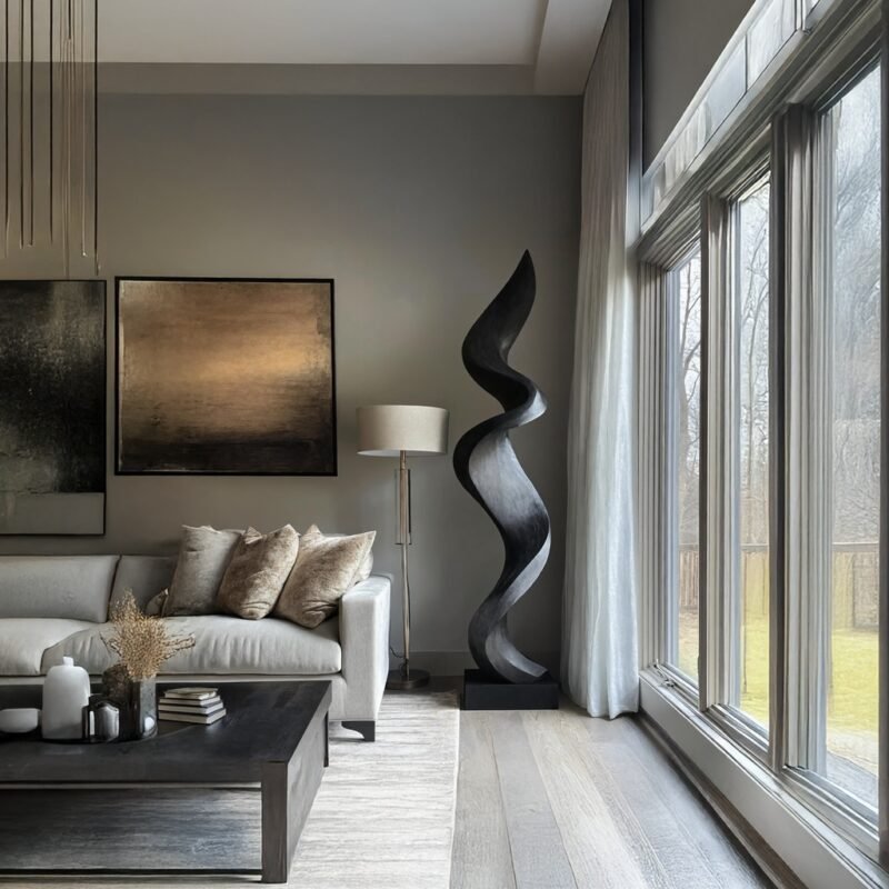 FARMHOUSE LARGE WOODEN SCULPTURE BLACK