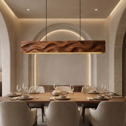 MODERN PENDANT LIGHTING WITH CARVED WAVE WALNUT